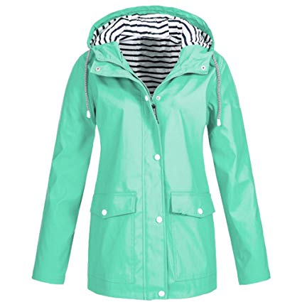 Inverlee Women Solid Rain Jacket Outdoor Plus Waterproof Hooded Raincoat Windproof