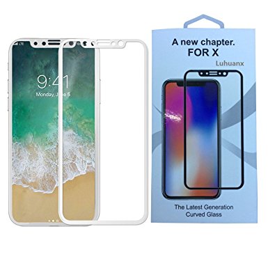 iPhone X Glass Screen Protector,Luhuanx 4D Full Coverage [9H Hardness] [HD Clear] Tempered Glass Screen Protector Bubble-Free Anti-Scratch Protective Film for iPhone X,iPhone 10 Screen (white-Clear)