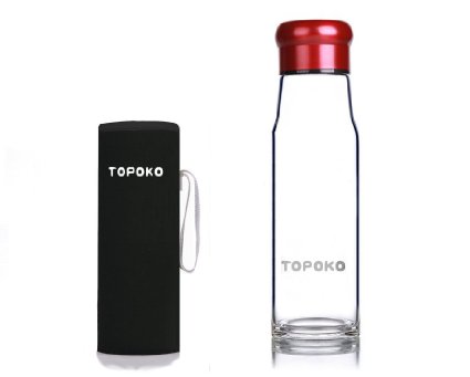 TOPOKO Handmade 18.5 Oz Glass Water Bottle-Extra Strong Crystal Glass Bottle Tea Cup Tea Bottle And Handmade Colorful Handle Nylon Sleeve