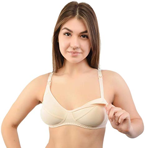 Verally Maternity and Nursing Comfort Bra - Nude Non-Wire and Seamless Bras for Breastfeeding Moms