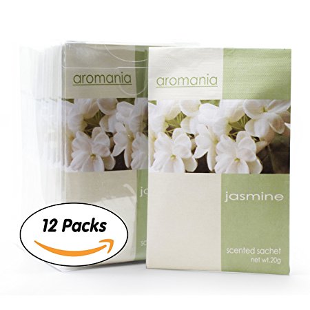 JR Pack of 12 Protable 20g Scented Sachets with Hanger suitable for Room, Wardrobe, Bathrooms, Cars, Laundry Baskets,etc(Fragrance of flower, Rich and Aromatic - Jasmine)