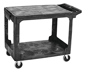 Rubbermaid Commercial Products 2-Shelf Utility/Service Cart, Medium, Flat Shelves, Storage Handle, 500 lbs. Capacity, for Warehouse/Garage/Cleaning/Manufacturing (FG452589BLA)