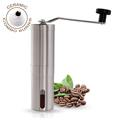 EIGSO Manual Coffee Grinder,Strongest and Heaviest Duty Portable Conical Burr Mill, Whole Bean Manual Coffee Grinder for French Press, Turkish, Handheld Mini, K Cup, Brushed Stainless Steel