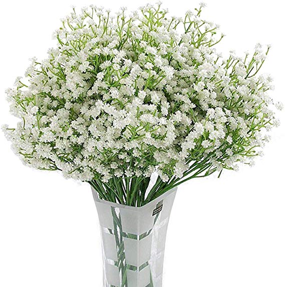 Homcomodar 12 Pack Artificial Flowers Babies Breath Flowers Fake Gypsophila Plants Bouquets For Wedding Home DIY Decoration (White)