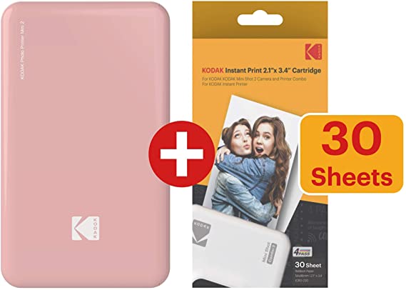 Kodak Mini 2 HD Wireless Portable Mobile Instant Photo Printer Compatible with iOS & Android Devices (Printer   30 Pack, Pink)