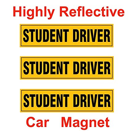 Korlen Large Highly Reflective Set of 3 "Student Driver" Safety Sign Vehicle Bumper Magnet Sticker Bumper for New Drivers