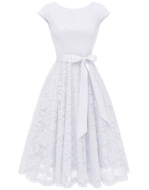 BeryLove Women's Floral Lace Short Bridesmaid Dress Cap-Sleeve Wedding Formal Party Dress