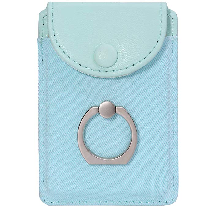 Finger Ring and Cell Phone Stick on Wallet Card Holder Phone Pocket for iPhone, Ultra-Slim Self Adhesive Credit Card Holder Wallet (Finger Ring Mint)