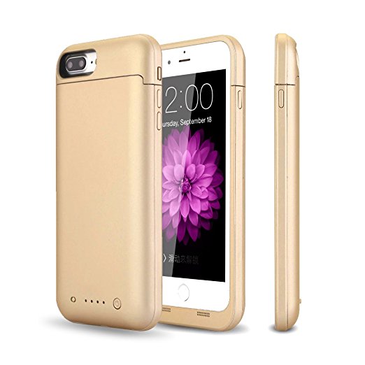 iPhone 6s Plus/6 Plus Battery Case, TQTHL 6800mAh Portable Charger Case Rechargeable Extended Battery Pack Protective Backup Charging Case Cover for Apple iPhone 6s Plus/6 Plus (5.5 Inch)-Gold