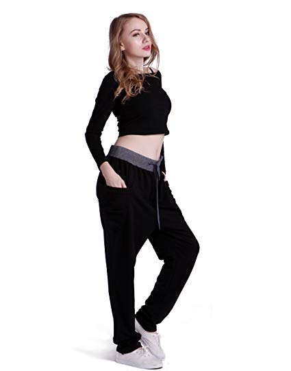 HDE Women's Jogger Pants Casual French Terry Drawstring Slouchy Yoga Sweatpants