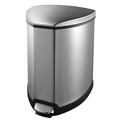 EKO Grace Small Metal Step Bin Trash Can with Lid, 5 Liter, Stainless Steel