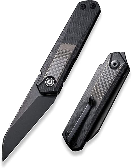 CIVIVI Ki-V Plus Front Flipper Pocket Knife, 2.52-in Nitro-V Blade Reverse Tanto Small Folding Knife, Twill Carbon Fiber Overlay On G10 Handle Utility Knife with Deep Carry Pocket Clip for Camping Hiking Hunting