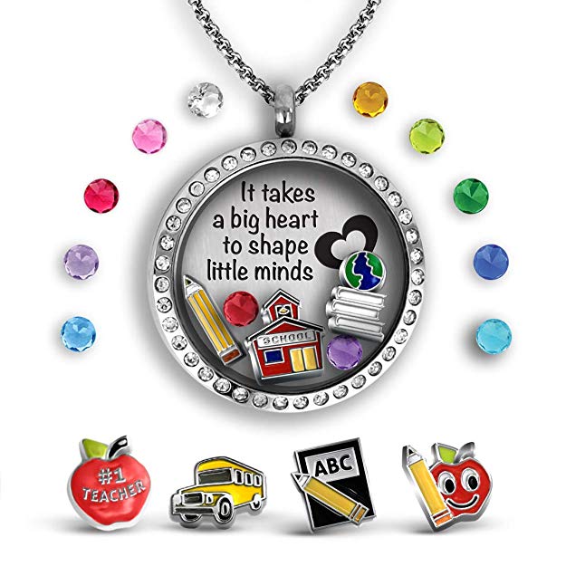 A Touch of Dazzle Teacher Gifts | Teacher Floating Charm Locket Gifts For Teachers Appreciation Gifts Thank you Gifts for Teachers Exclusive Charms & Message Lockets Unique for the best teacher gifts