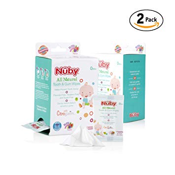 Nuby All Natural Baby Tooth and Gum Wipes With Citroganix, 36 Count (Pack of 2), 72 Count