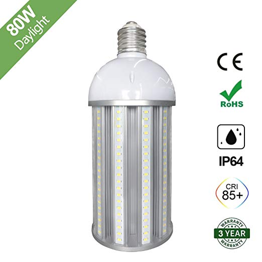 80W LED Corn Light Bulb, E39 Large Mogul Base, 6500K Daylight White 8500 Lumens, 800 Watt Equivalent Metal Halide Replacement for Indoor Outdoor Large Area Lighting, HID, CFL, Hps