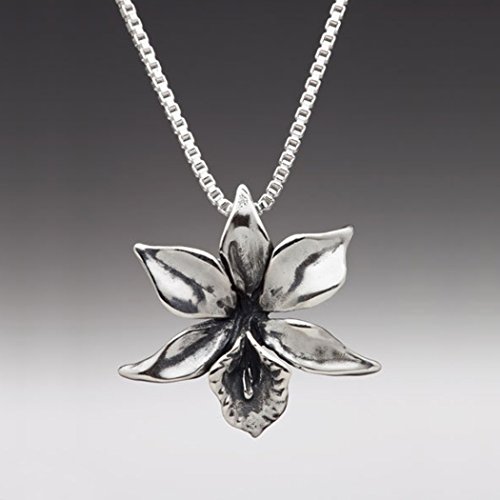 Flower Necklace Silver - Orchid Necklace Orchid Charm - Flower Charm Flower Pendant - Silver Flower - Flower Jewelry Orchid Jewelry