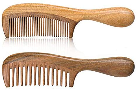 Wood comb, wide tooth comb,nature Green sandalwood wooden comb handmade 100% nature hair comb Anti static wide and thin teeth