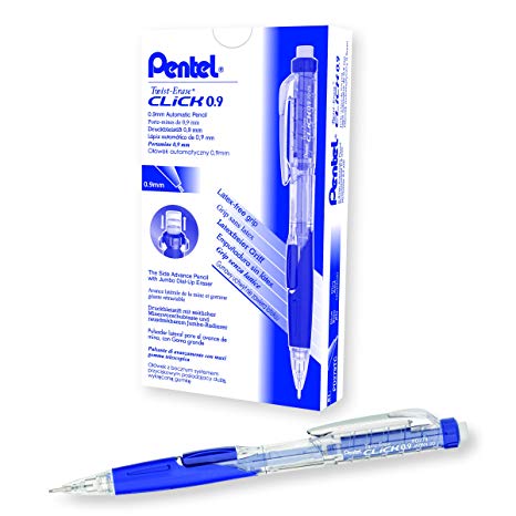 Pentel Twist Erase Click Mechanical Pencil, 0.9mm, Clear Barrel, Box of 12 (PD279TC-R1)