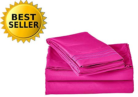 Celine Linen 2-Piece Pillowcases 1800 Series Egyptian Quality Super Soft Wrinkle Resistant & Fade Resistant Beautiful Design on Pillowcases Hypoallergenic , Standard Size, Hot Pink