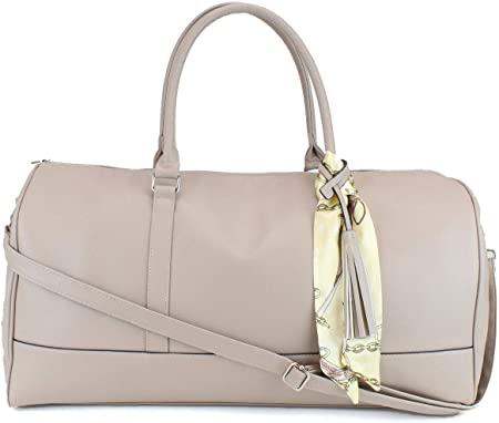 Women's Large PU Leather Weekender Duffel Bag with Satin Interior - Big 22" Carry-On Size - Tan