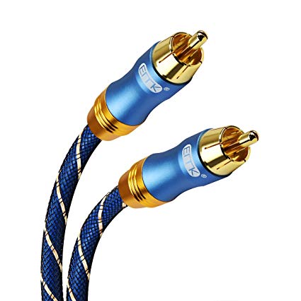Subwoofer Cable,EMK Digital Coaxial Audio Cable [OD6.0Nylon Jacket] Premium S/PDIF RCA Male to RCA Male for Home Theater, HDTV, Subwoofer, Hi-Fi Systems,10Feet/3Meters