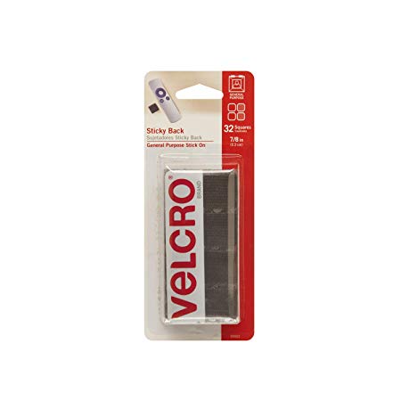 VELCRO Brand - Sticky Back Hook and Loop Fasteners | Perfect for Home or Office | 7/8in Squares | Pack of 32 | Black