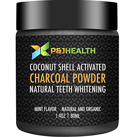 P & J Health Teeth Whitening Coconut Activated Charcoal Powder Natural Mint Flavor (1.4 Oz)
