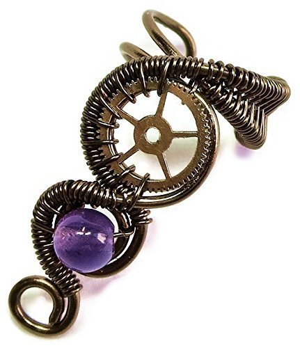 Amethyst and Bronze Small Woven Wire Steampunk Ear Cuff
