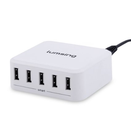 Lumsing USB desktop charger 5V 8A 5 ports square desktop charging station With Intelligent Control Chipset for iPhone iPadd HTC LG Motorola Samsung Galaxy Smartphones Tablets(White)
