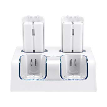 Charging station for WII Remote, Lavuky WD02 Wii remote Charger Dock with 2800mAh Rechargeable Batteries and LED Light Indicator -White