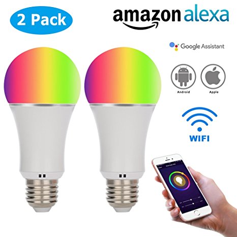 Syvio Smart Household LED Light, 8W E27 Dimmable LED Light Bulb,Multicolored LED Bulbs, Smartphone Controlled Daylight & Night Light, Home Lighting Compatible with Alexa, Google Home (White, 2 Pack)