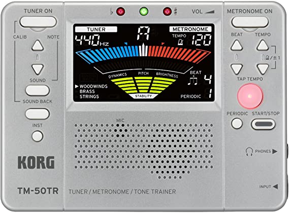 KORG KO-TM50TRSL TM-50TR Tone Trainer Tuner Metronome for Pitch, Rhythm, Volume and Tone, Silver