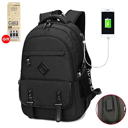 Waterproof Business Laptop Backpack with USB Charging Port, Lightweight Causal School Travel backpack, Fits Under 17 inch Laptop and Notebook (Black)
