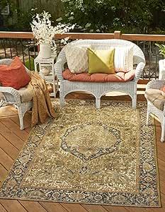 Unique Loom Outdoor Traditional Collection Area Rug - Nosara (4' 1" x 6' 1" Rectangle, Green/ Beige)