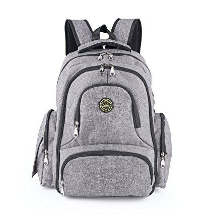 2017 Version Baby Diaper Bag Smart Organizer Waterproof Travel Diaper Backpack with Changing Pad and Stroller Clips (Grey)