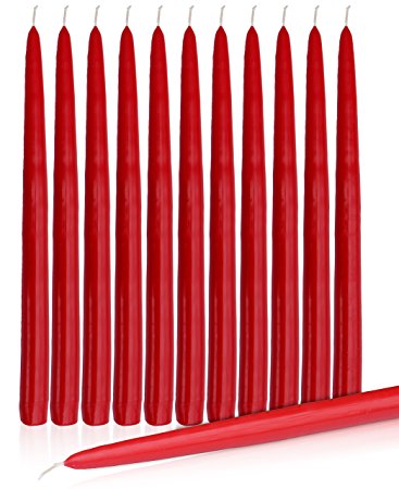 Dripless Taper Candles 15" Inch Tall Wedding Dinner Candle Set Of 12 (RED)