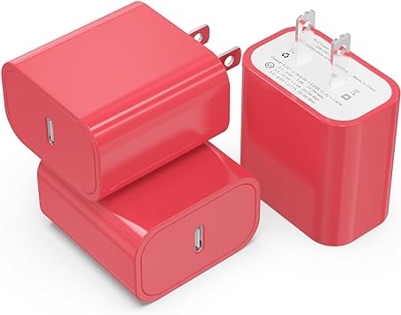 3Pack USB C Charger Block 20W [MFi Certified], iGENJUN PD 3.0 Type C Charger Wall Charger USBC Power Adapter Brick Cube Fast Charger for iPhone 15/15 Pro/14/13, Galaxy, Pixel, AirPods Pro-Red