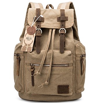 BUG Genuine Leather Trim Multi-function Canvas Backpack Travel Bags