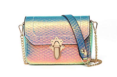 Hologram Crossbody Purse Mermaid Scales Shoulder Bag with 2 Chains for Women
