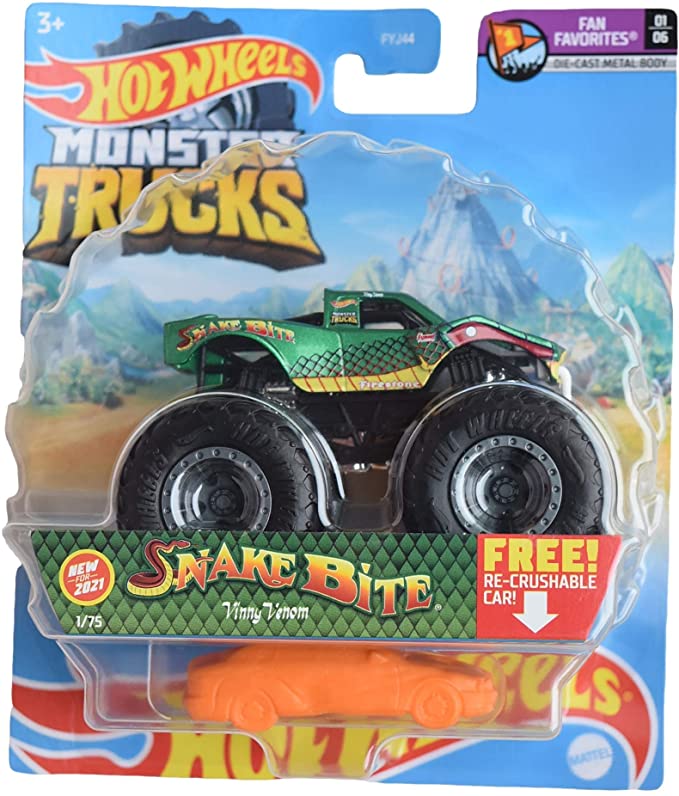 Hot Wheels Monster Trucks Snake Bite Vinny Venom, Fan Favorites [1:64 Scale die cast]