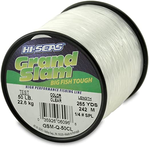 HI-SEAS Grand Slam Monofilament Fishing Line - Strong & Abrasion Resistant in Clear, Pink, Green, Smoke Blue, Fluorescent Yellow Freshwater & Saltwater - Quarter Spool