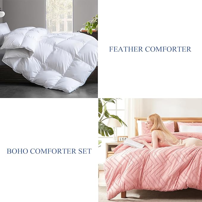 Cosybay All Season Feather Comforter Queen Size Bundle Boho Comforter Set Pink Queen