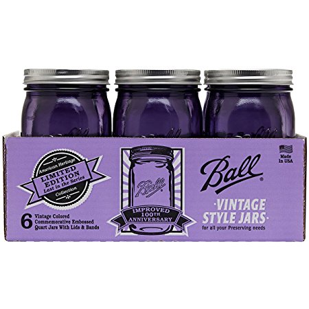 Ball Jar Ball Heritage Collection Quart Jars with Lids and Bands, Purple, Set of 6