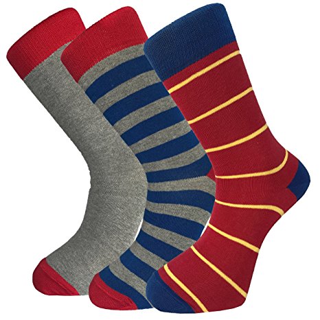 Ottomanson Otto Socks Men's Cotton 3 Pack Dress Socks Solid Ribbed Argyle Shoe, Multicolor, Size 9.5-11