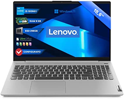 Notebook Lenovo i3 Pc portatile cpu i3 1005G1 , Display 15.6” FHD Ram 8Gb Ddr4 SSd 250 Gb NVMe,Hdmi,Wi fi,Bluetooth,Windows 11 professional