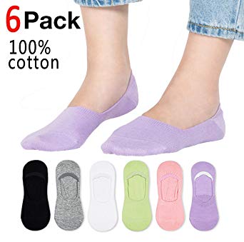 Womens Colored Non Slip Low Cut Shoe Liner No Show Socks 6 Pack