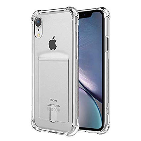 ANHONG iPhone Xr Clear Case with Card Holder, [Slim Fit][Wireless Charger Compatible] Protective Soft TPU Shock-Absorbing Bumper Case, Compatible iPhone Xr 6.1 inch