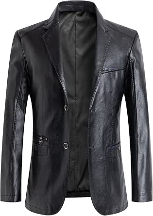 CHARTOU Men's Regular Fit Button Down Lined Business Lambskin Leather Jacket Blazer with Pockets