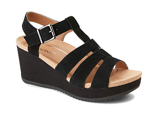 Vionic Women's Hoola Tawny T-Strap Wedge - Ladies Platform Sandal with Concealed Orthotic Arch Support