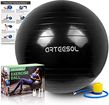 Yoga Ball arteesol Anti-Burst Exercise Ball, Fitness Balance Swiss Ball with Quick Pump 45/55/65/75/85cm Anti-Slip Workout Ball,Heavy Duty Gym Ball for Physical Therapy, Gym and Home Exercise